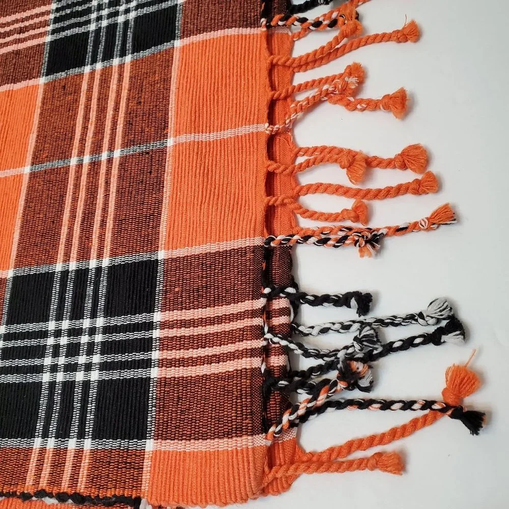 Trends Collection Orange Plaid Table Runner Cotton 69x13 Fall Halloween LIKE NEW